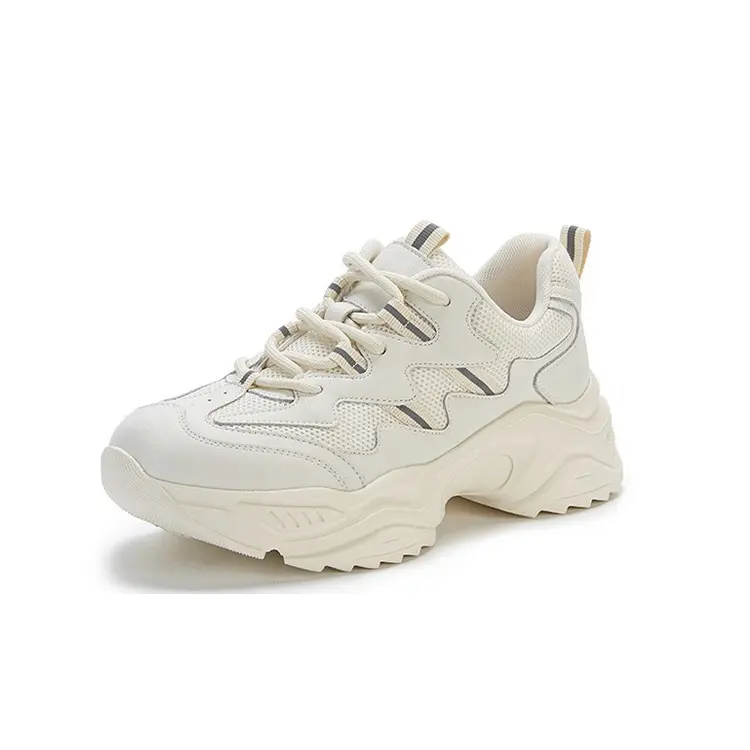Fujian Supplier Custom Logo Cozy Outsole Beige Fashion Platform Sneaker Shoes Sports For Women And Ladies